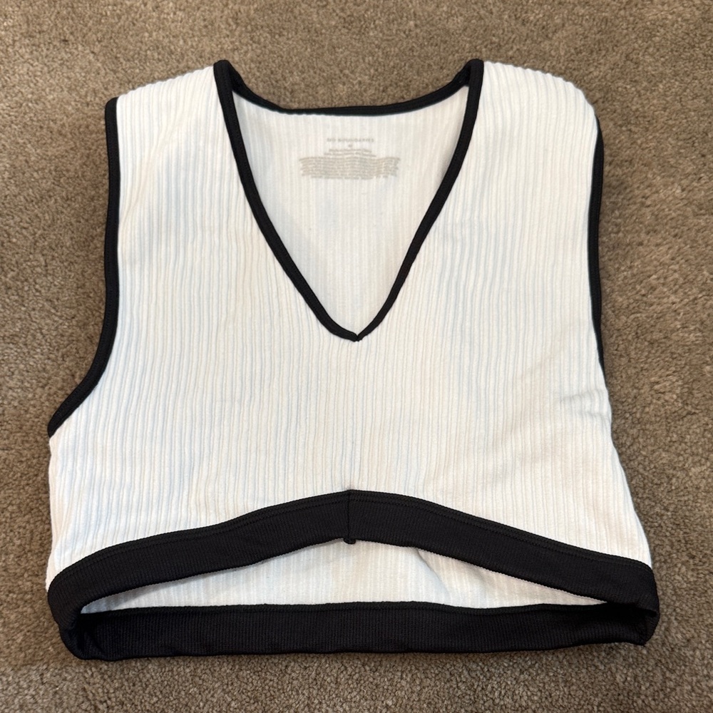 No Boundaries White and Black Ribbed Crop Tank Top